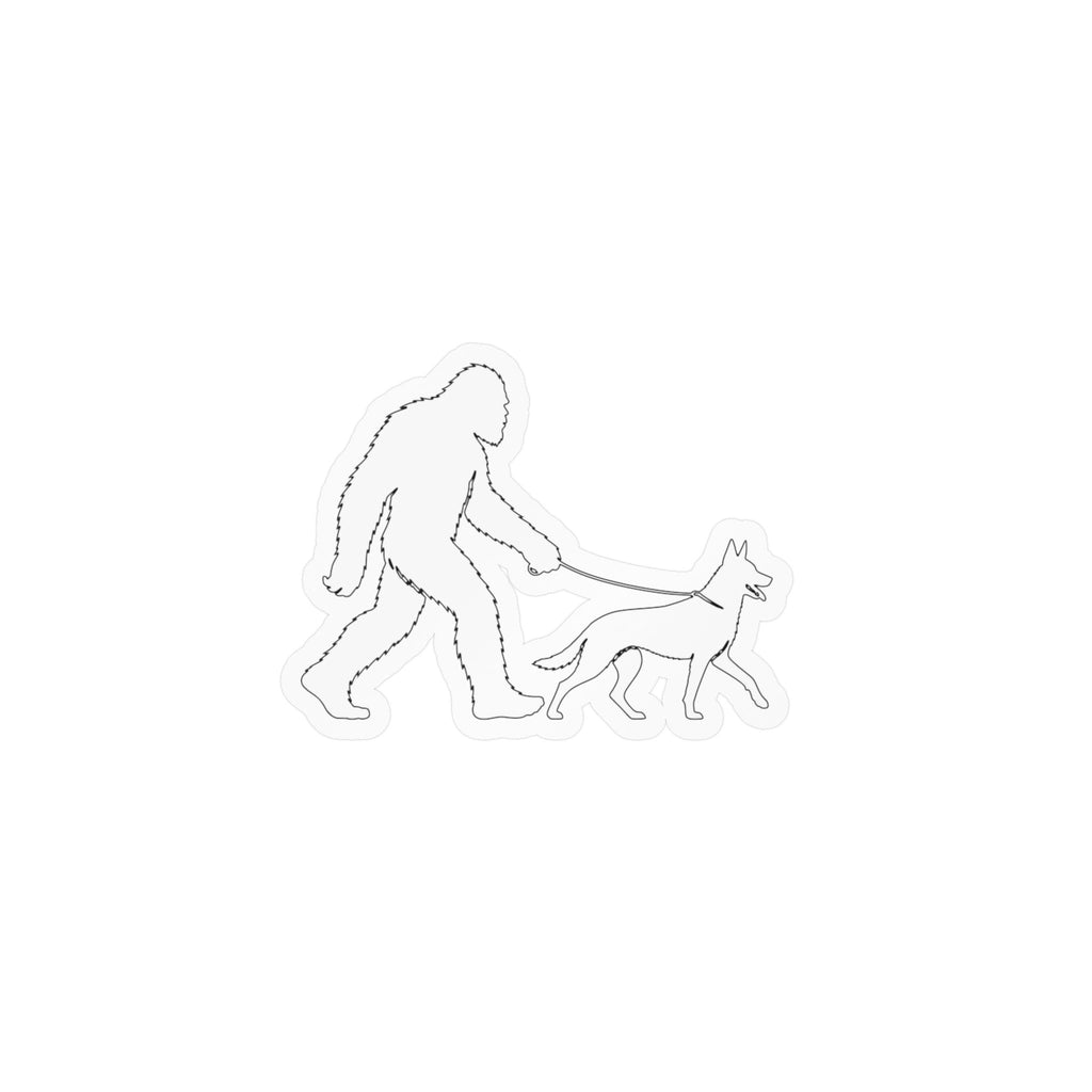Bigfoot Walking Malinois Dog Sticker Kiss-Cut Vinyl Decal | Sasquatch Leash Silhouette