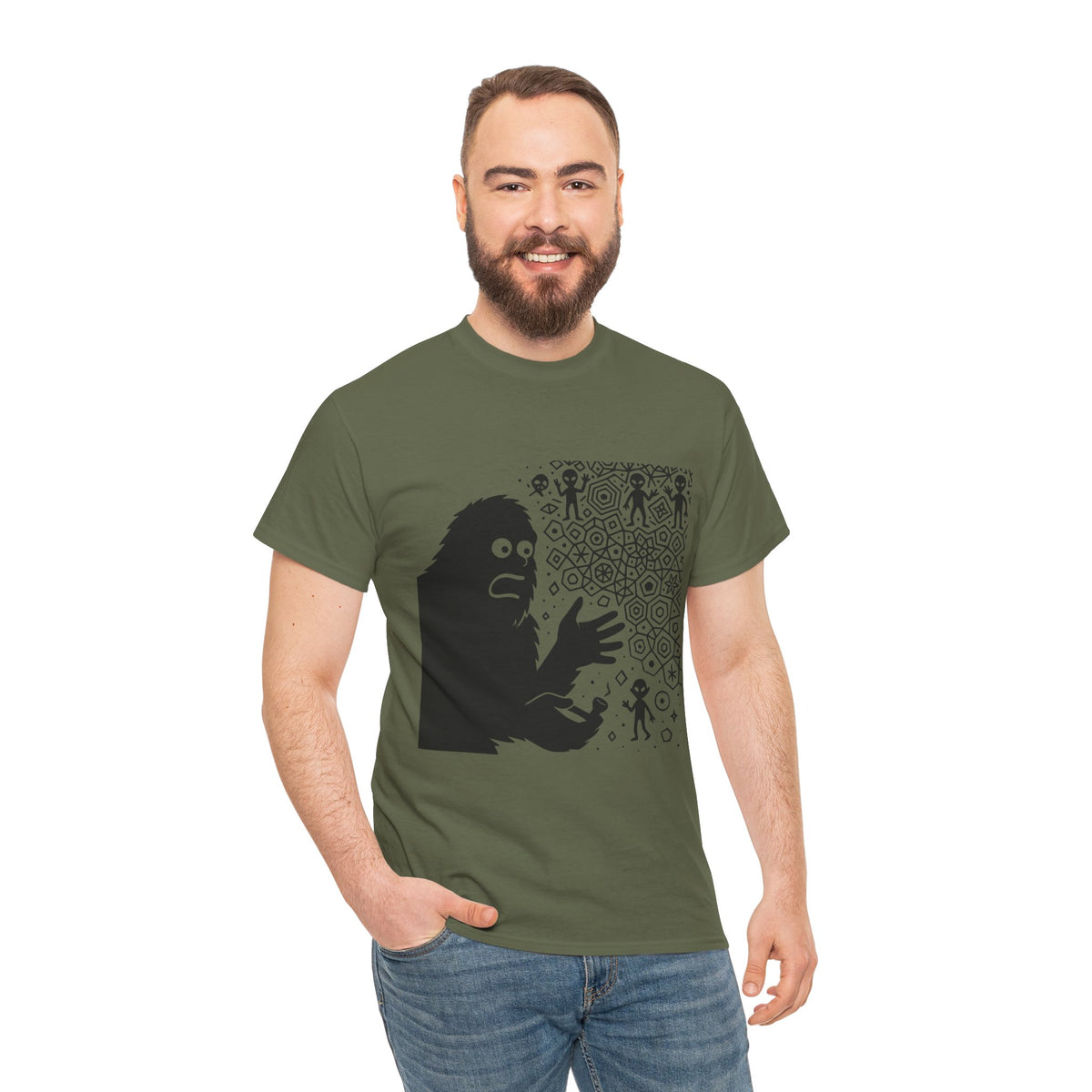 Bigfoot Spirit Molecule Unisex Heavy Cotton Tee, Gift for Nature Lovers, Unique Graphic Tee