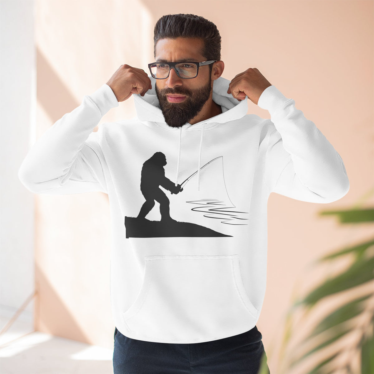 Sasquatch Fishing Fleece Hoodie - Cozy Hoodie, Outdoor Apparel, Gift for Fishing Lovers, Funny Sweatshirt, Nature Lover Gift