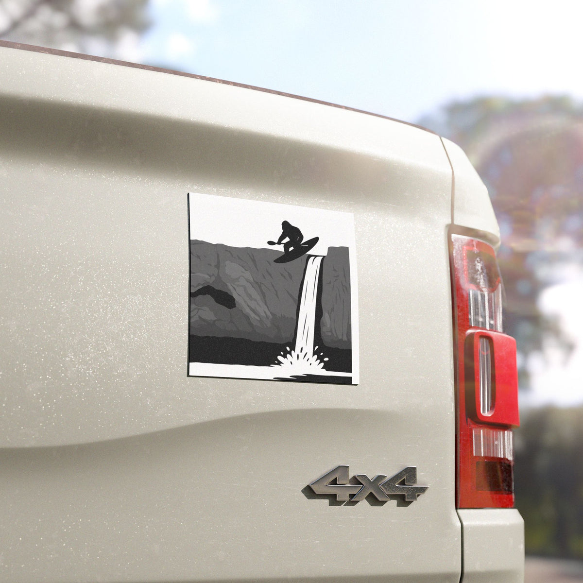 Sasquatch Sends It! - Car Magnet - Waterfall Kayaking Design, Outdoor Enthusiast Gift, Travel Decoration, Car Accessories