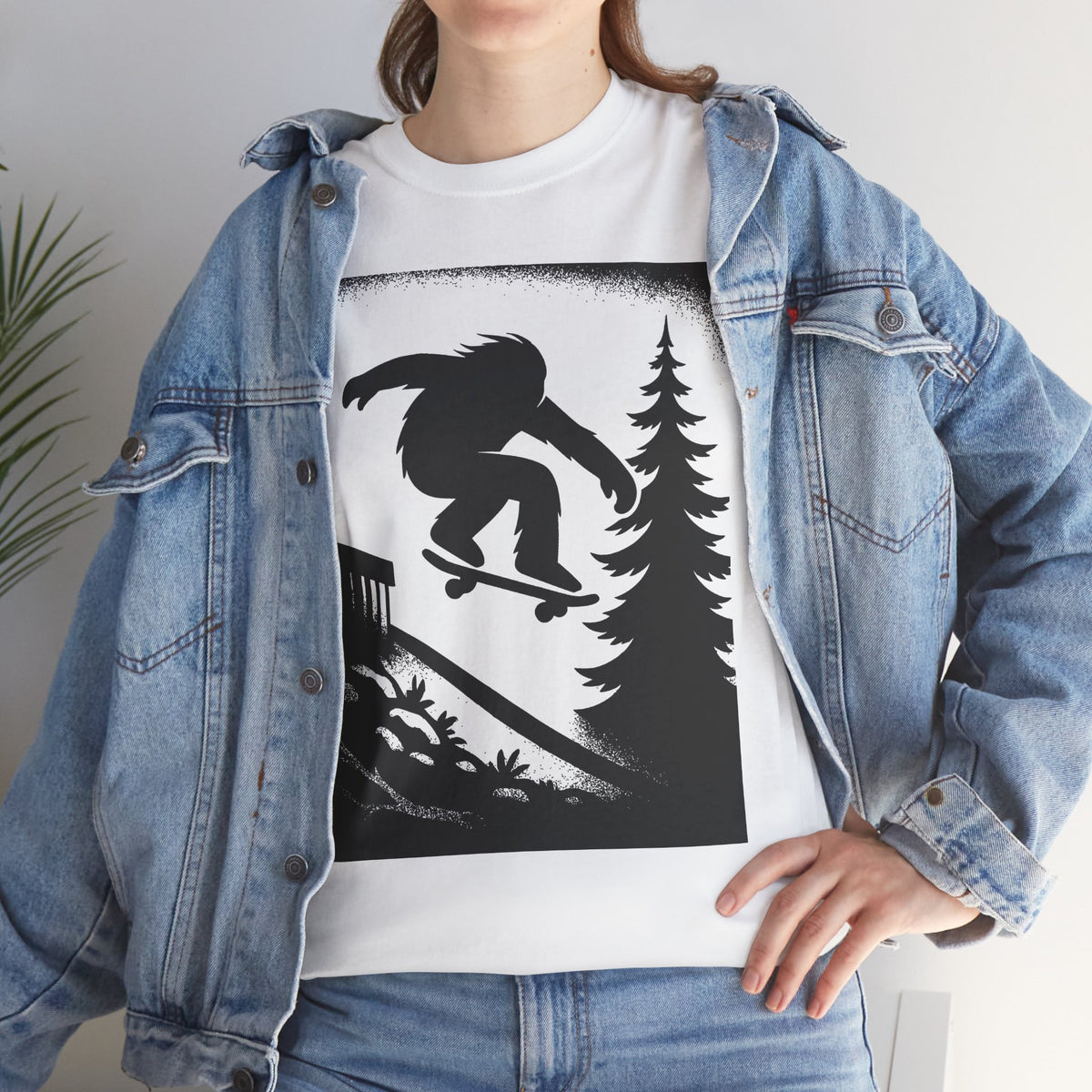 Bigfoot Gap Silhouette Unisex Heavy Cotton Tee, Casual Wear, Skate Art Shirt, Gift for Skaters, Outdoor Lifestyle Tee, Streetwear Staple