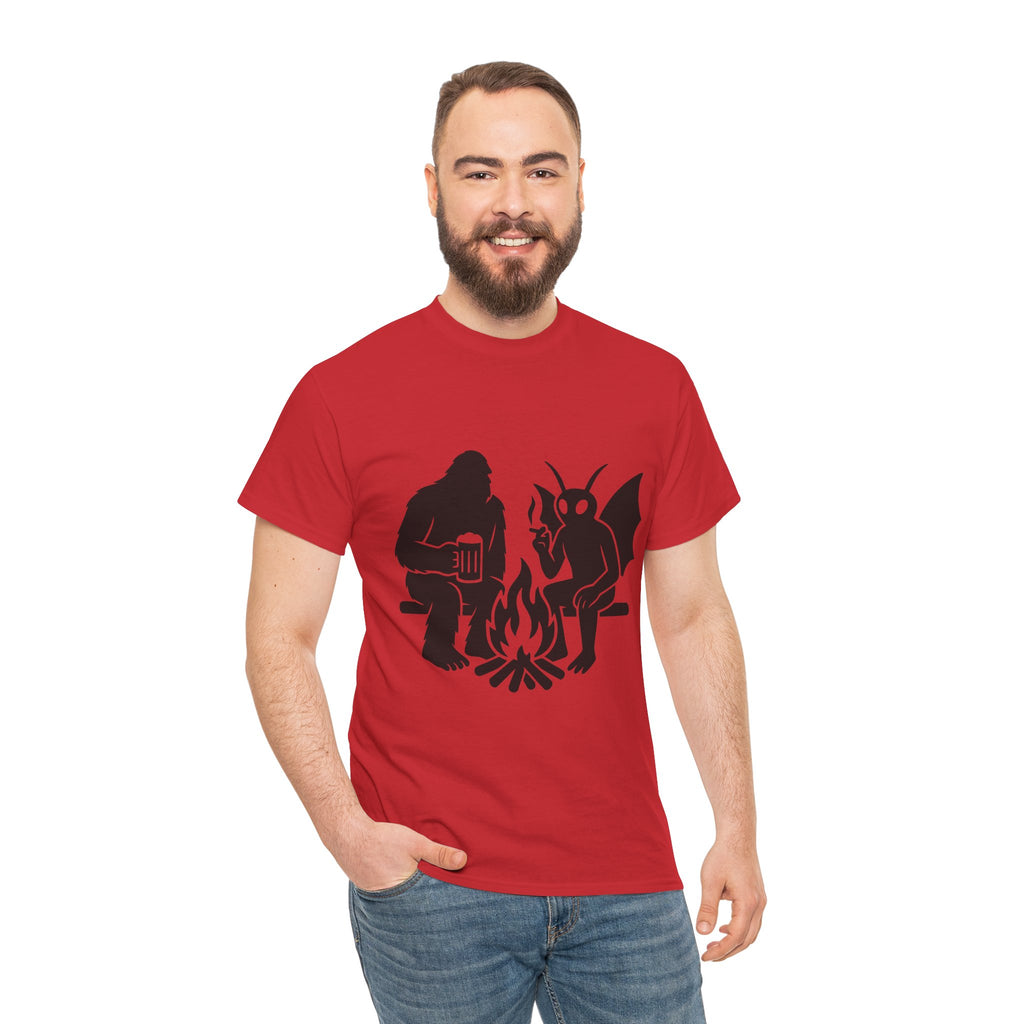 Sasquatch Mothman Campfire Tee - Perfect for Cryptid Enthusiasts