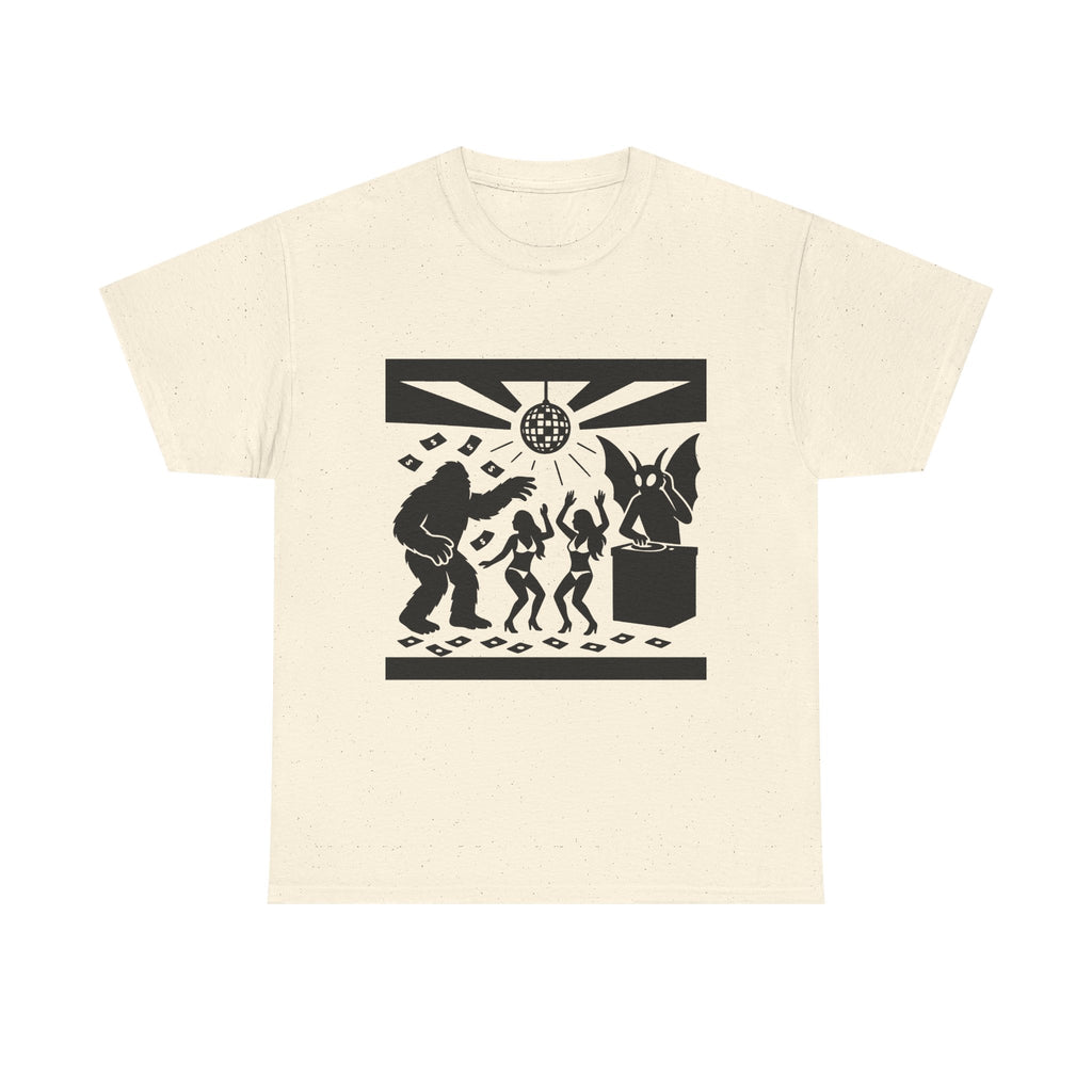 Bigfoot and Mothman Partying Unisex Heavy Cotton Tee - Cryptid Lovers Gift