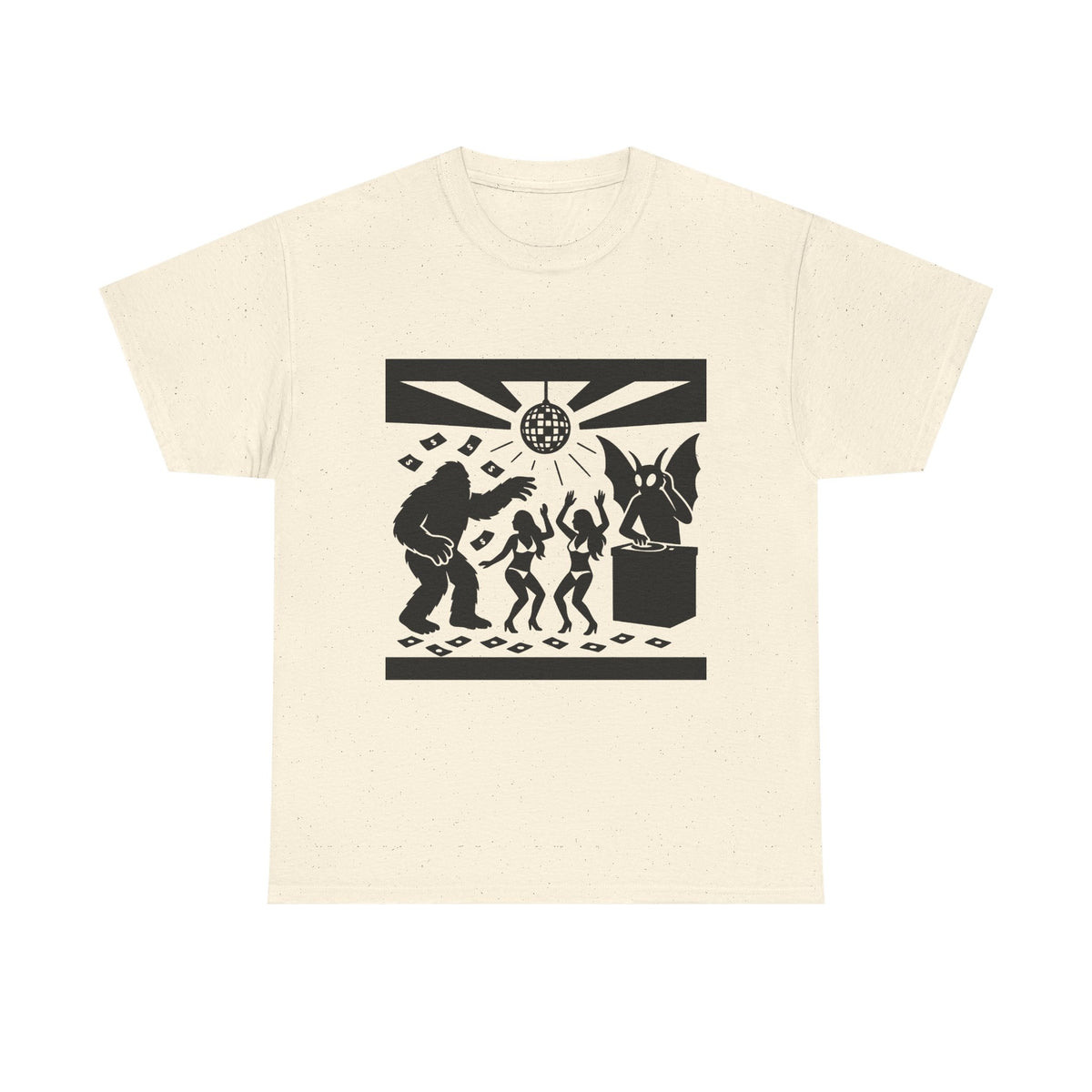 Bigfoot and Mothman Partying Unisex Heavy Cotton Tee - Cryptid Lovers Gift