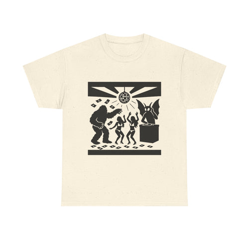 Bigfoot and Mothman Partying Unisex Heavy Cotton Tee - Cryptid Lovers Gift