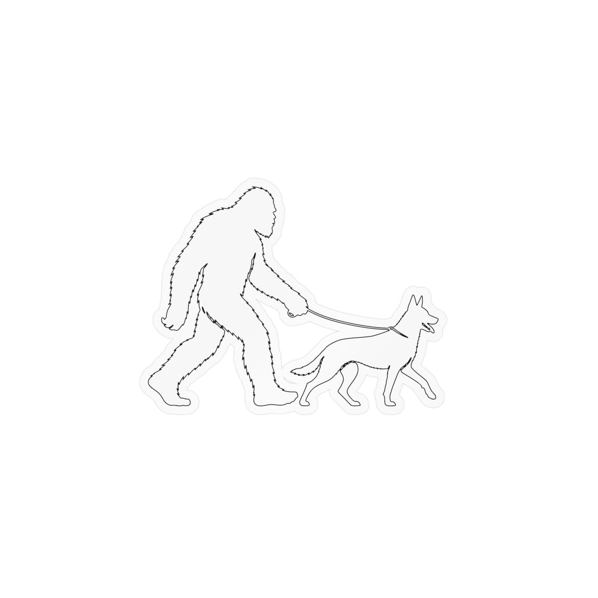 Bigfoot Walking Malinois Dog Sticker Kiss-Cut Vinyl Decal | Sasquatch Leash Silhouette