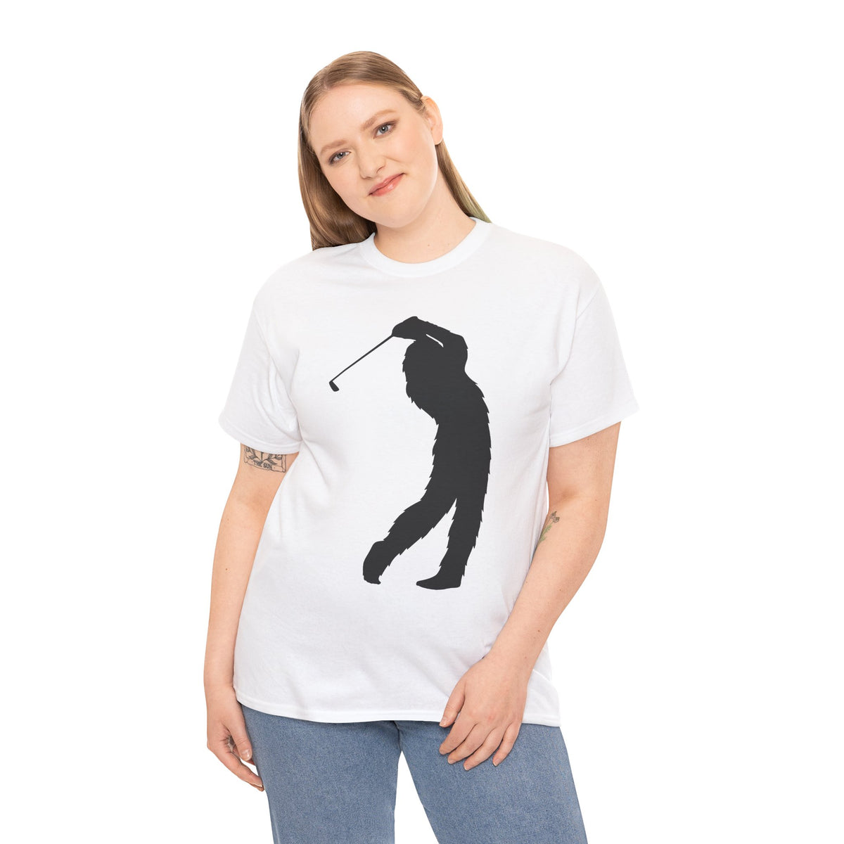 Sasquatch Golf Swing Silhouette Unisex Heavy Cotton Tee, Perfect for Golfers, Sports Lovers, Casual Wear, Gift for Him/Her, Everyday Comfort