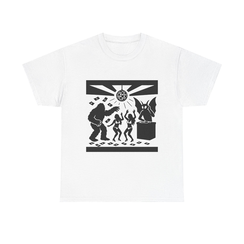 Bigfoot and Mothman Partying Unisex Heavy Cotton Tee - Cryptid Lovers Gift