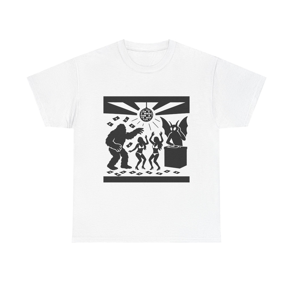 Bigfoot and Mothman Partying Unisex Heavy Cotton Tee - Cryptid Lovers Gift