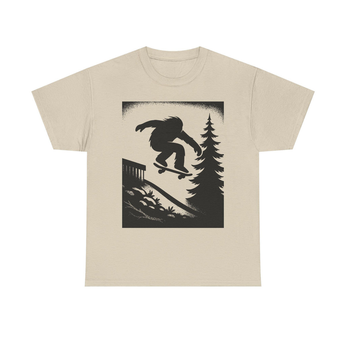 Bigfoot Gap Silhouette Unisex Heavy Cotton Tee, Casual Wear, Skate Art Shirt, Gift for Skaters, Outdoor Lifestyle Tee, Streetwear Staple