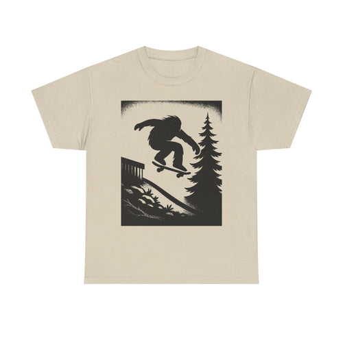 Bigfoot Gap Silhouette Unisex Heavy Cotton Tee, Casual Wear, Skate Art Shirt, Gift for Skaters, Outdoor Lifestyle Tee, Streetwear Staple